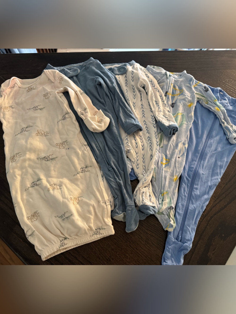 Newborn Sleep pajamas- Blue & Cream Mix 5 onesies total